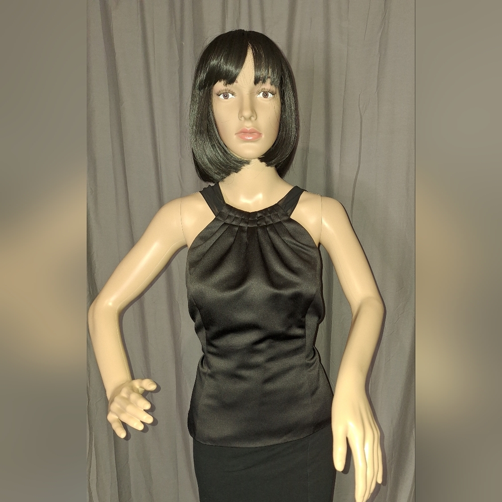 DAVID'S BRIDAL FORMAL HALTER TOP / BLACK / SIZE 14 WITH MESH STRAPS